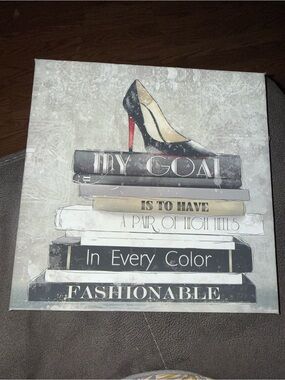 Stacked Fashion Books Wall Art with High Heel Accent